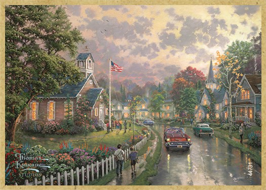 Morning Pledge wood fridge magnet featuring the artwork of Thomas Kinkade 44731