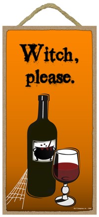 Witch please.  Wine bottle and glass with spider web  / Autumn / Halloween theme 13888
