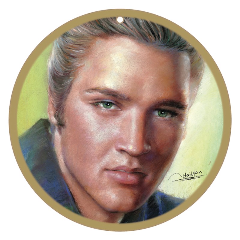 Elvis  green background  / 10" round wood plaque, sign 14148