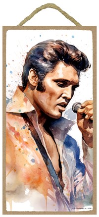 Elvis Presley - orange jacket, facing right in water color artwork design, 5" x 14384