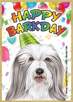 Bearded Collie Happy Barkday wood fridge magnet 46205