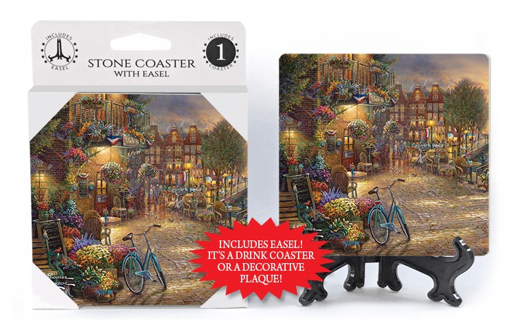 Amsterdam Café (evening, blue bike on cobblestone) by Thomas Kinkade, 42610