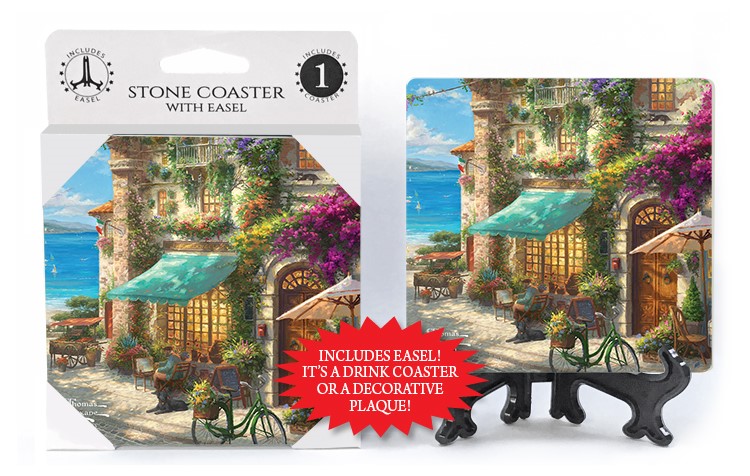 Italian Café (teal awning and green bike in front) by Thomas Kinkade, 42623