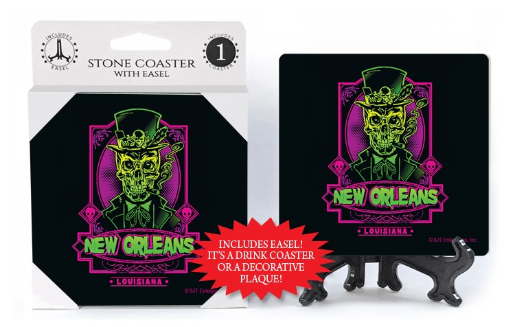 New Orleans - Neon Green / Pink Skull with tophat - (Black bkgd) 110261