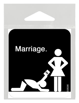 Marriage - stick figures of man on knees giving woman money Small 2.3" x 2.6" vi SS00240