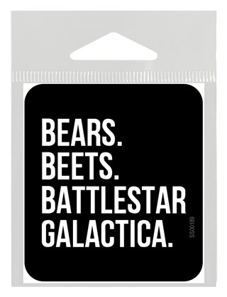 Bears. Beets. Battlestar Galactica. small 2.3" x 2.6" vinyl sticker SS00189