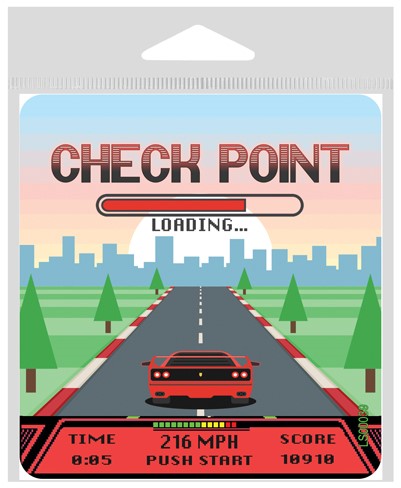 CHECK POINT - retro NES racing game with red car large 4" x 4.25" vinyl sticker LS00039
