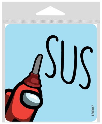 SUS - Red Among Us character with plunger on head large 4" x 4.25" vinyl sticker LS00047