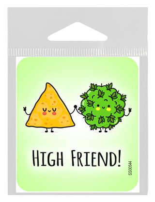 High Friend! - Nacho chip and a weed nugget holding hands weed sticker. SS00544