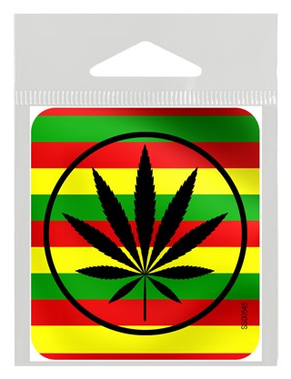 Rastafarian flag w/circle weed symbol weed sticker. SS00545