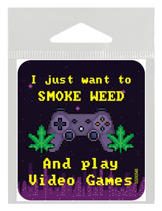 I just want to smoke weed and play video games - retro video game bkgd sticker. SS00548