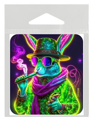 Psychedelic rabbit smoking a pipe and wearing clothes / sunglasses weed sticker SS00558