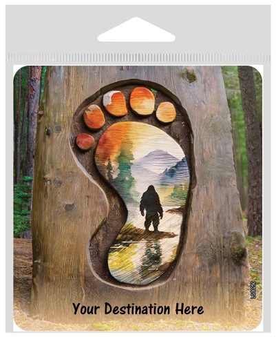 Footprint carved into tree w/bigfoot silhouette in it large sticker. LS00250
