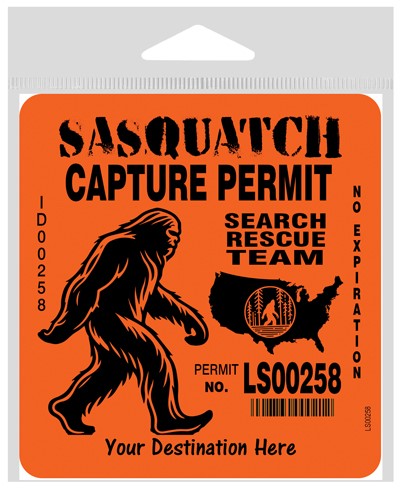 Sasquatch Capture Permit - Orange search and rescue lice large sticker. LS00258
