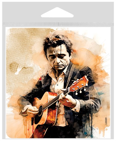 Johnny Cash - playing guitar, looking down (watercolors) Large Sticker LS00281