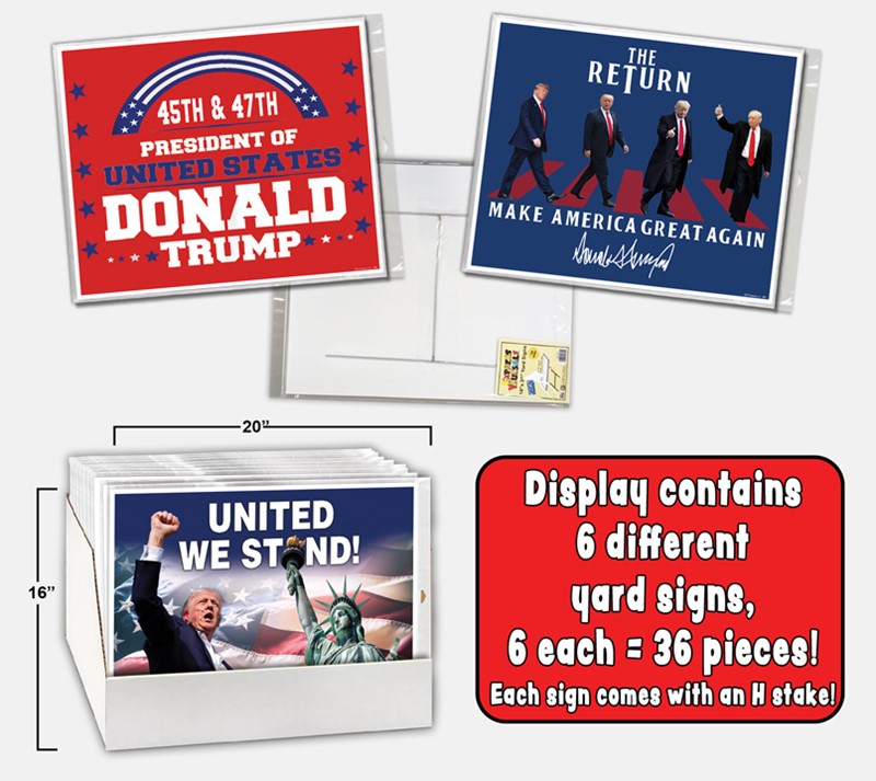 1 - Counter display of 16 x 20 pro-Trump yard signs with H stakes. 488006
