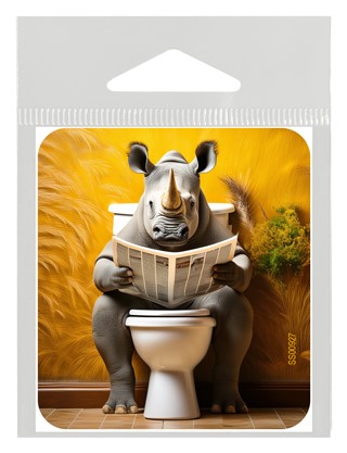 Rhino - sitting on the toilet reading newspaper vinyl sticker SS00927
