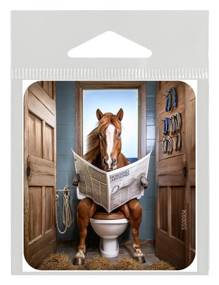 Horse - sitting on the toilet reading newspaper vinyl sticker SS00934
