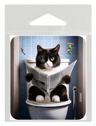 Cat (tuxedo) - sitting on the toilet reading newspaper vinyl sticker SS00943