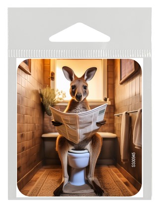 Kangaroo - sitting on the toilet reading newspaper vinyl sticker SS00945