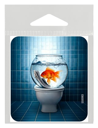 Goldfish (in bowl) - sitting on the toilet reading newspaper vinyl sticker SS00953