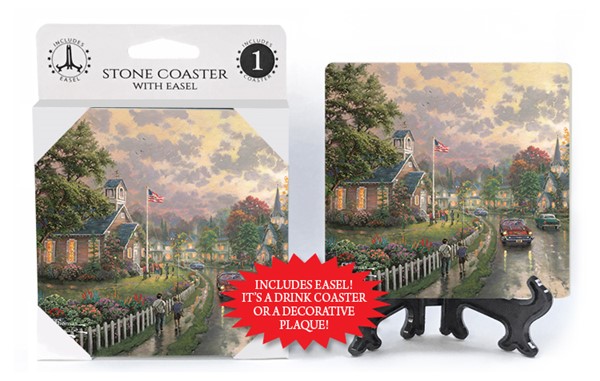 Collection of Thomas Kinkade wood plaques, table coasters