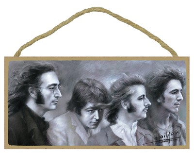 The Beatles (black and white portrait) Wood Sign